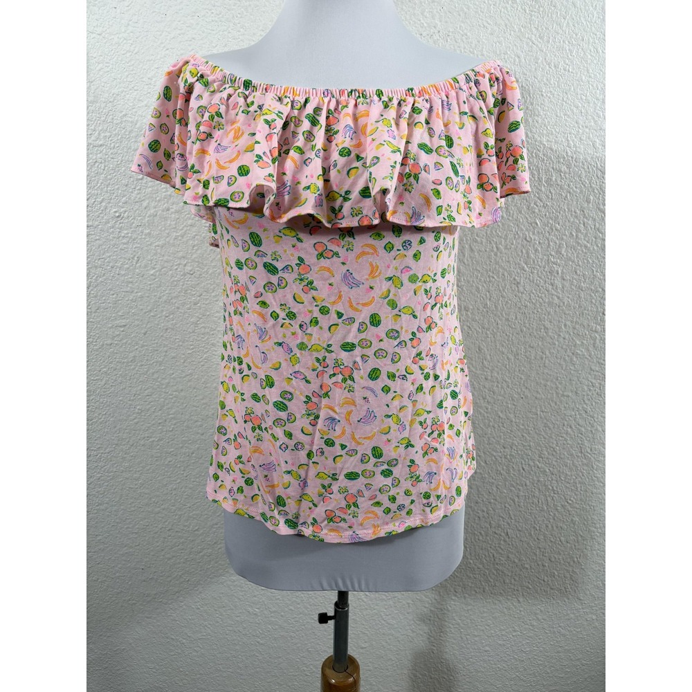 Lilly Pulitzer Shirt Womens XS Off Shoulder Ruffle Fruit Print Style 002320